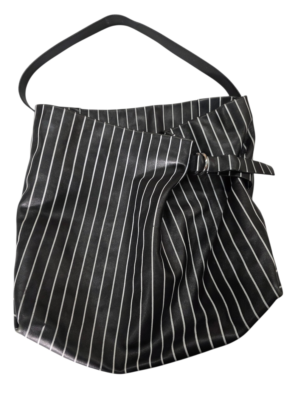 Zara leather Black and White Pinstripe Shoulder Tote